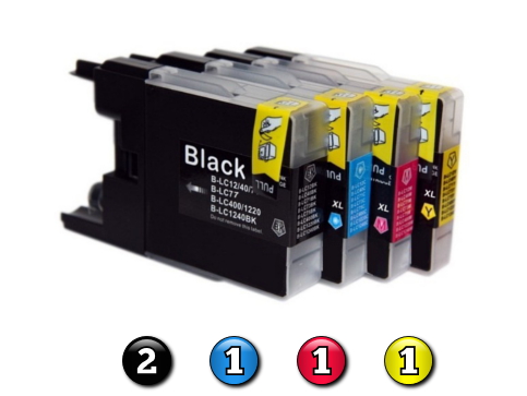 5 Pack Combo Compatible Brother LC77/LC73XL (2BK/1C/1M/1Y) ink cartridges